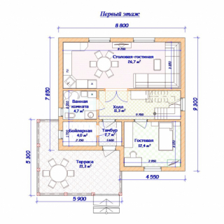 Каркасный дом 9х9 с террасой <br />Цена 2380000 руб